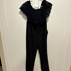 Express black jumpsuit, off the shoulder, size 10, lace sleeves, only worn once